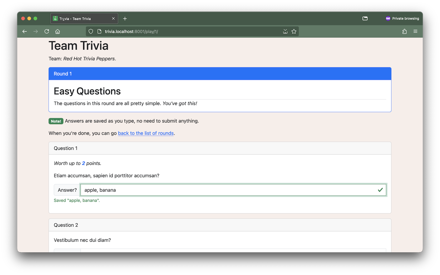 Partially-filled answer sheet